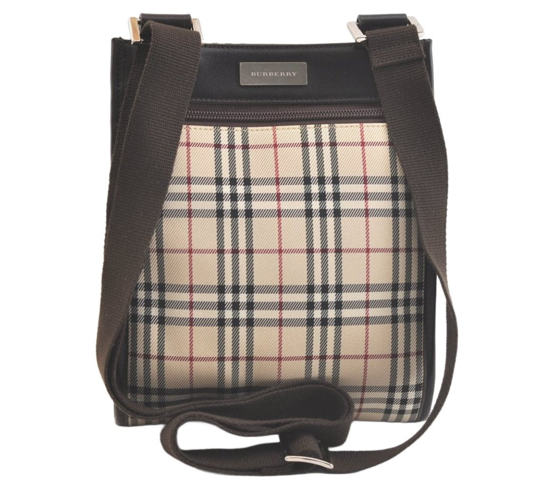 Authentic BURBERRY Nova Check Shoulder Cross Body Bag Nylon Leather Beige 3859K