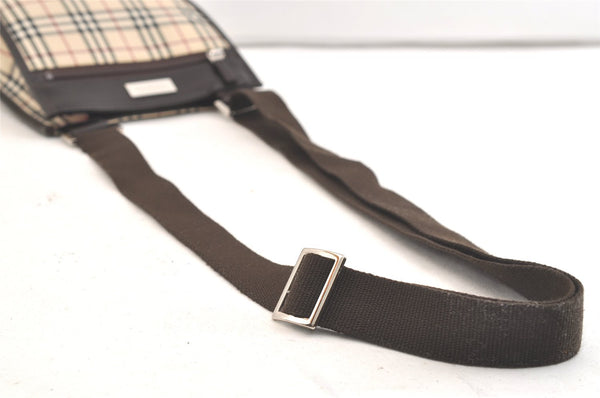 Authentic BURBERRY Nova Check Shoulder Cross Body Bag Nylon Leather Beige 3859K