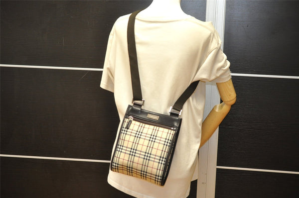 Authentic BURBERRY Nova Check Shoulder Cross Body Bag Nylon Leather Beige 3859K
