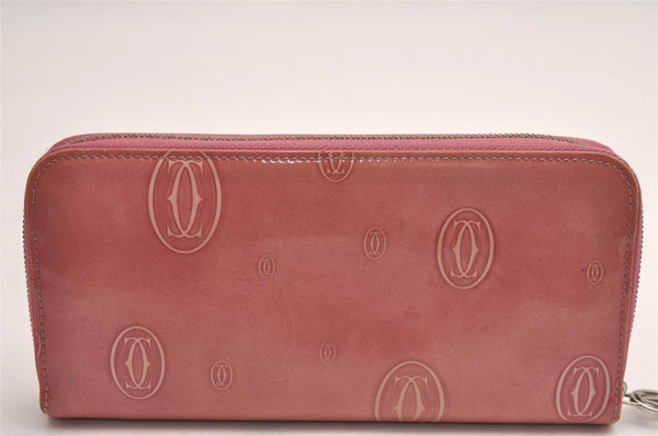 Authentic Cartier Happy Birthday Zip Long Wallet Purse Enamel Pink Box 3860J