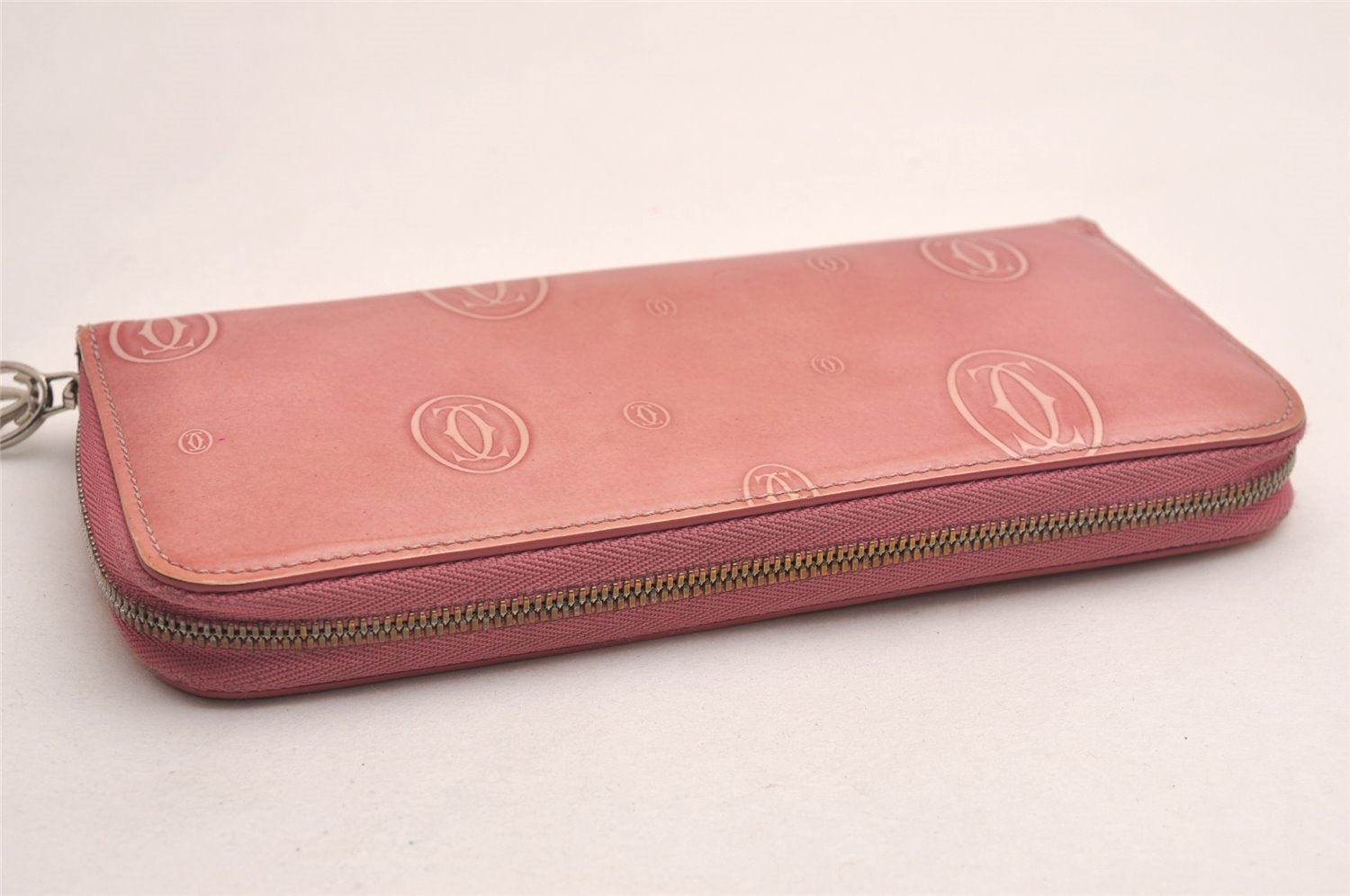 Authentic Cartier Happy Birthday Zip Long Wallet Purse Enamel Pink Box 3860J