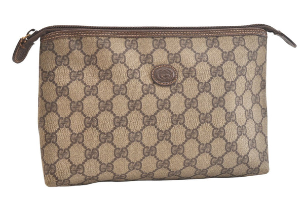 Authentic GUCCI Vintage Clutch Hand Bag Purse GG PVC Leather Brown 3860K