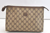Authentic GUCCI Vintage Clutch Hand Bag Purse GG PVC Leather Brown 3860K