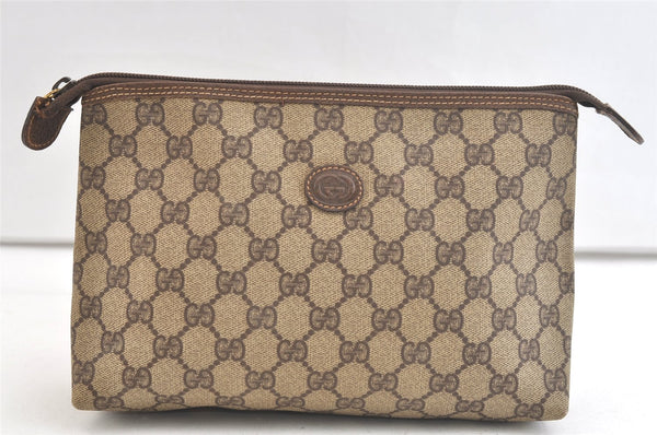 Authentic GUCCI Vintage Clutch Hand Bag Purse GG PVC Leather Brown 3860K