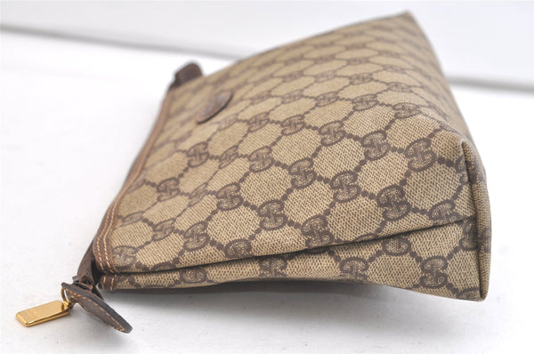 Authentic GUCCI Vintage Clutch Hand Bag Purse GG PVC Leather Brown 3860K