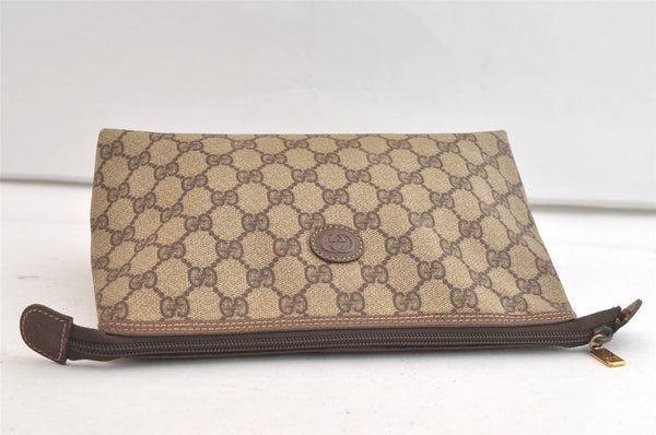 Authentic GUCCI Vintage Clutch Hand Bag Purse GG PVC Leather Brown 3860K