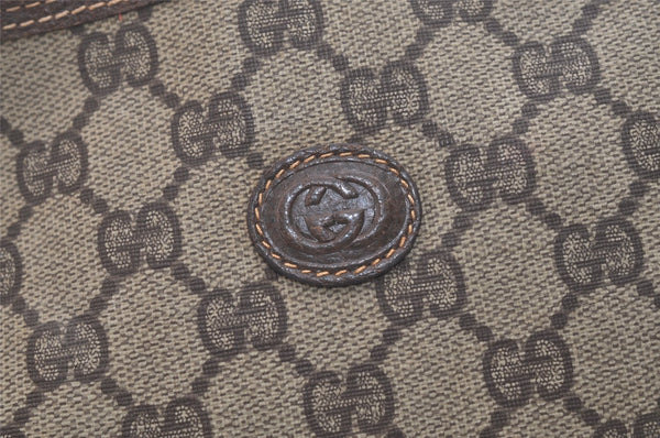 Authentic GUCCI Vintage Clutch Hand Bag Purse GG PVC Leather Brown 3860K