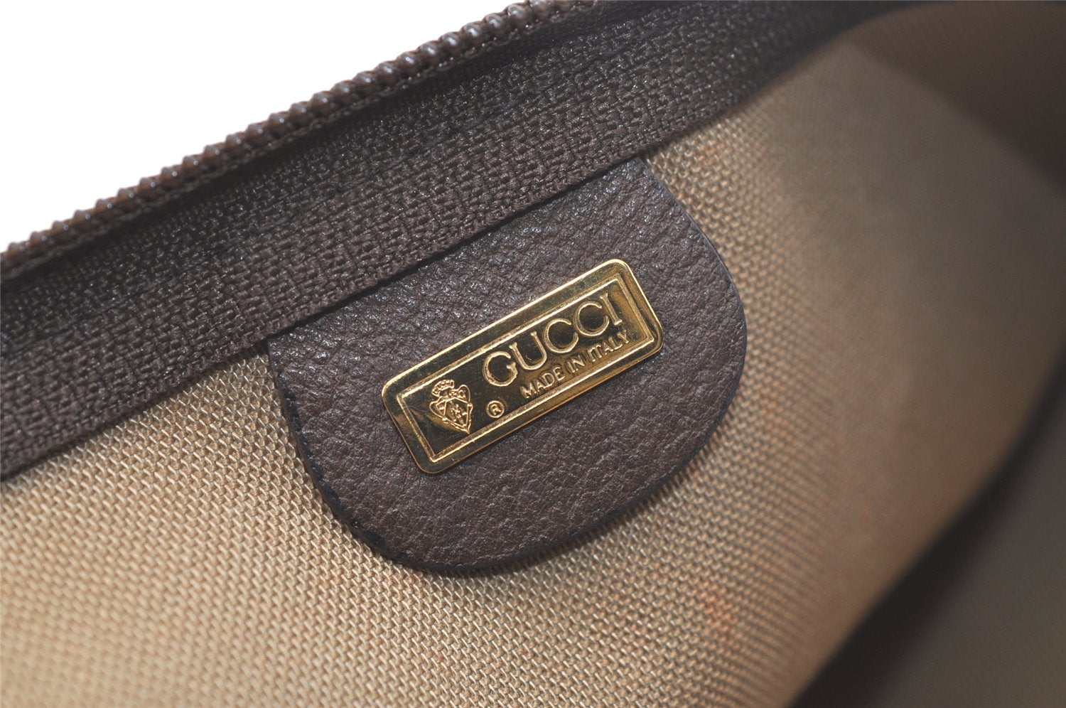 Authentic GUCCI Vintage Clutch Hand Bag Purse GG PVC Leather Brown 3860K