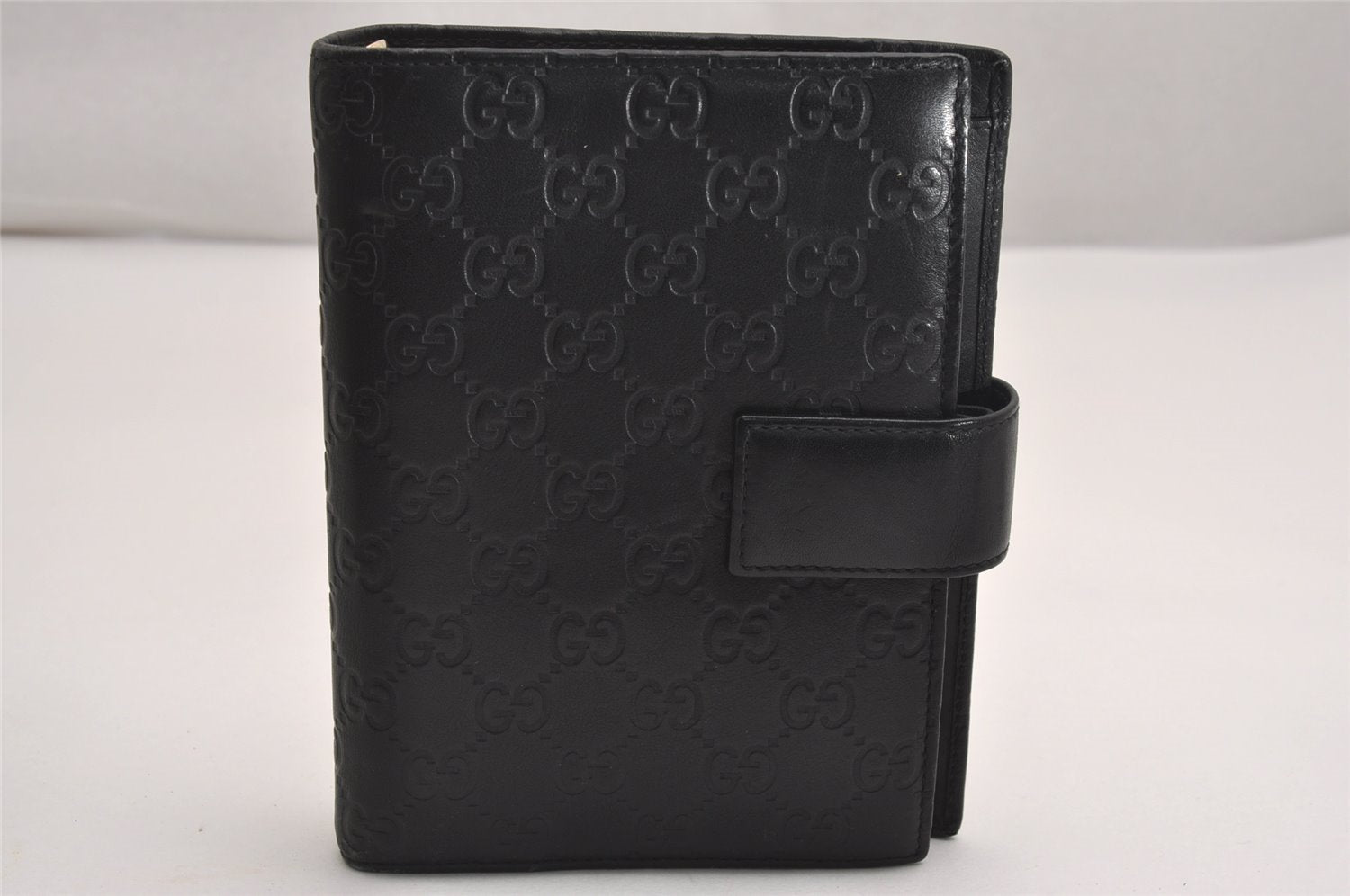 Authentic GUCCI Guccissima Agenda Notebook Cover GG Leather 115241 Black 3861J