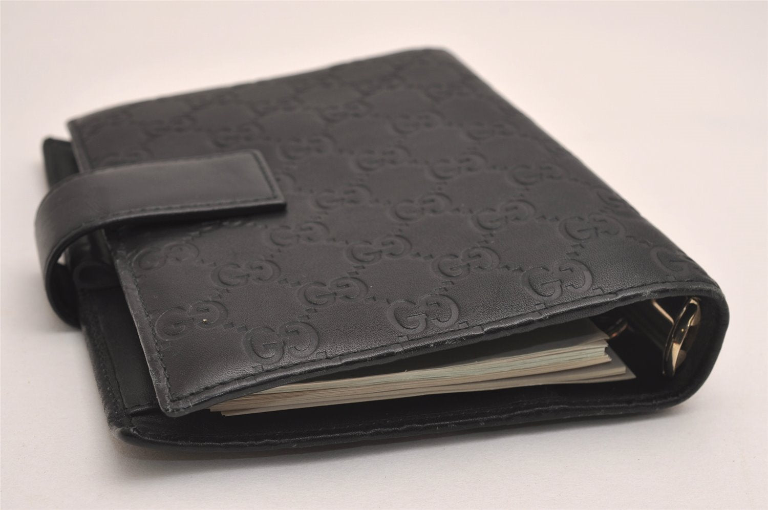 Authentic GUCCI Guccissima Agenda Notebook Cover GG Leather 115241 Black 3861J