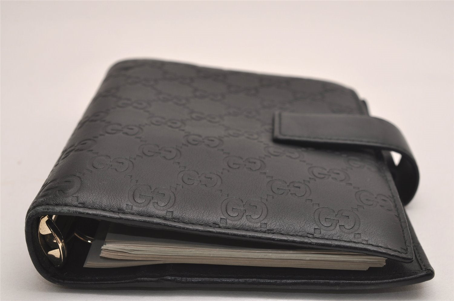 Authentic GUCCI Guccissima Agenda Notebook Cover GG Leather 115241 Black 3861J