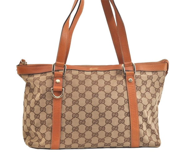 Authentic GUCCI Abbey Shoulder Tote Bag GG Canvas Leather 141470 Brown 3863K