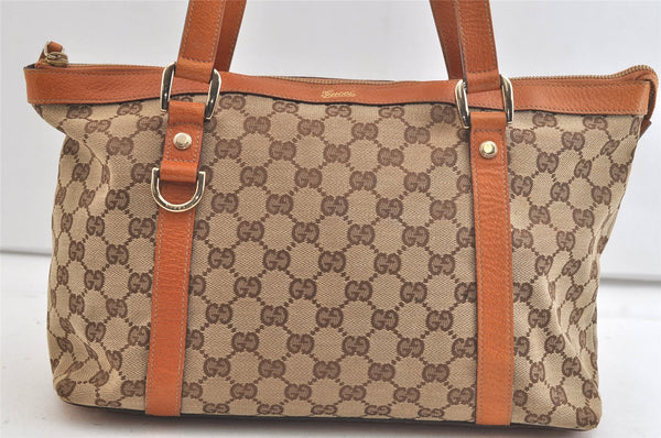 Authentic GUCCI Abbey Shoulder Tote Bag GG Canvas Leather 141470 Brown 3863K