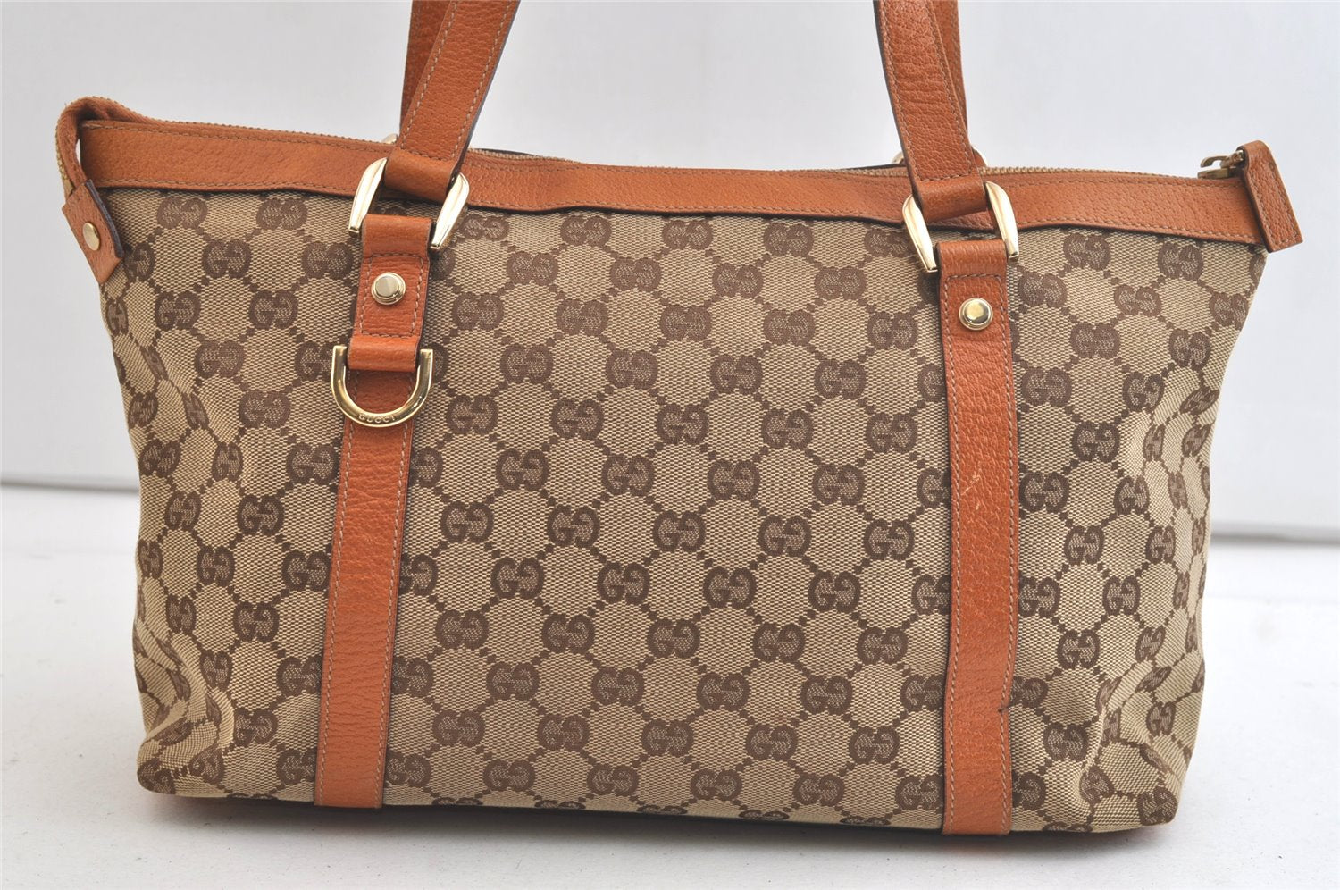 Authentic GUCCI Abbey Shoulder Tote Bag GG Canvas Leather 141470 Brown 3863K