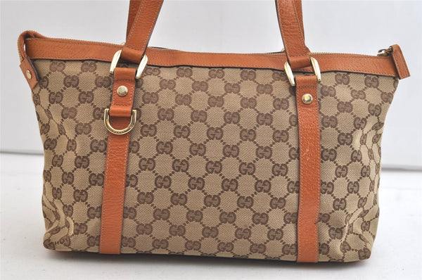 Authentic GUCCI Abbey Shoulder Tote Bag GG Canvas Leather 141470 Brown 3863K