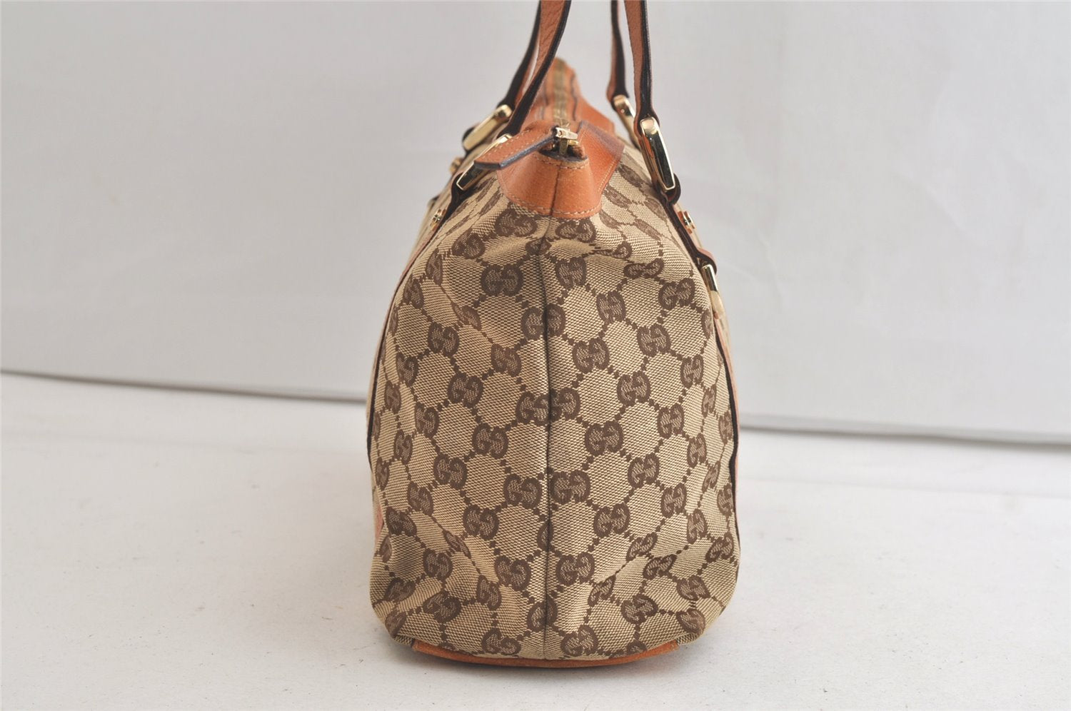 Authentic GUCCI Abbey Shoulder Tote Bag GG Canvas Leather 141470 Brown 3863K