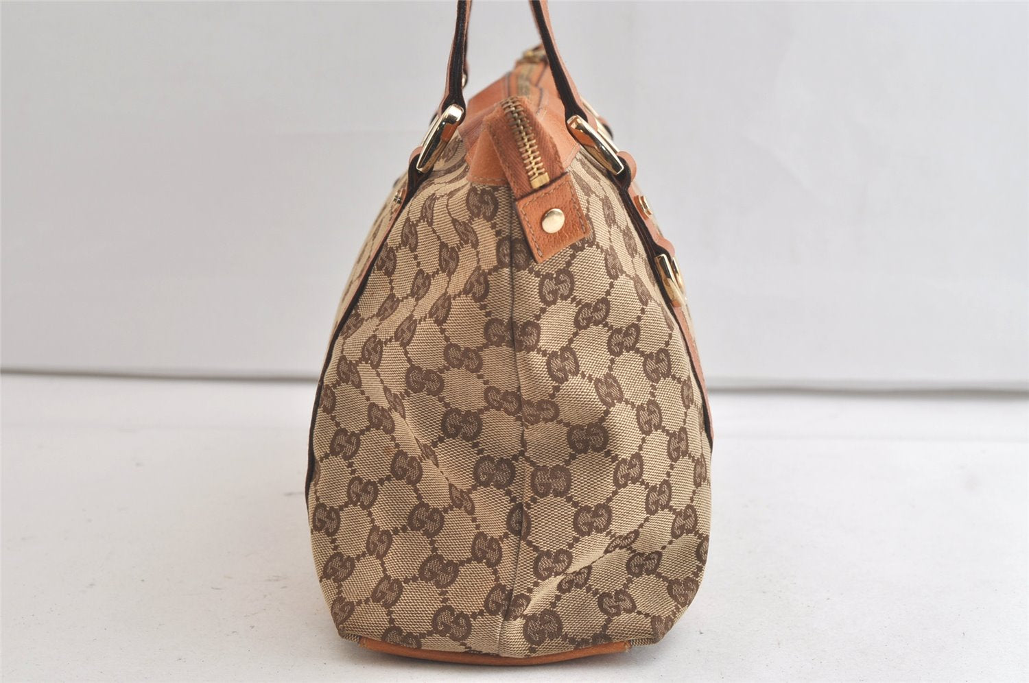Authentic GUCCI Abbey Shoulder Tote Bag GG Canvas Leather 141470 Brown 3863K
