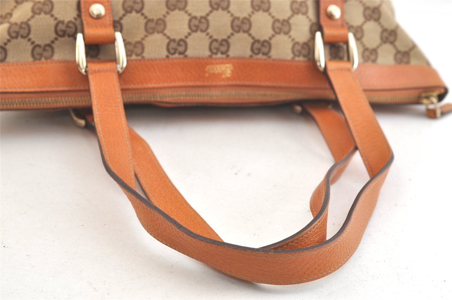 Authentic GUCCI Abbey Shoulder Tote Bag GG Canvas Leather 141470 Brown 3863K