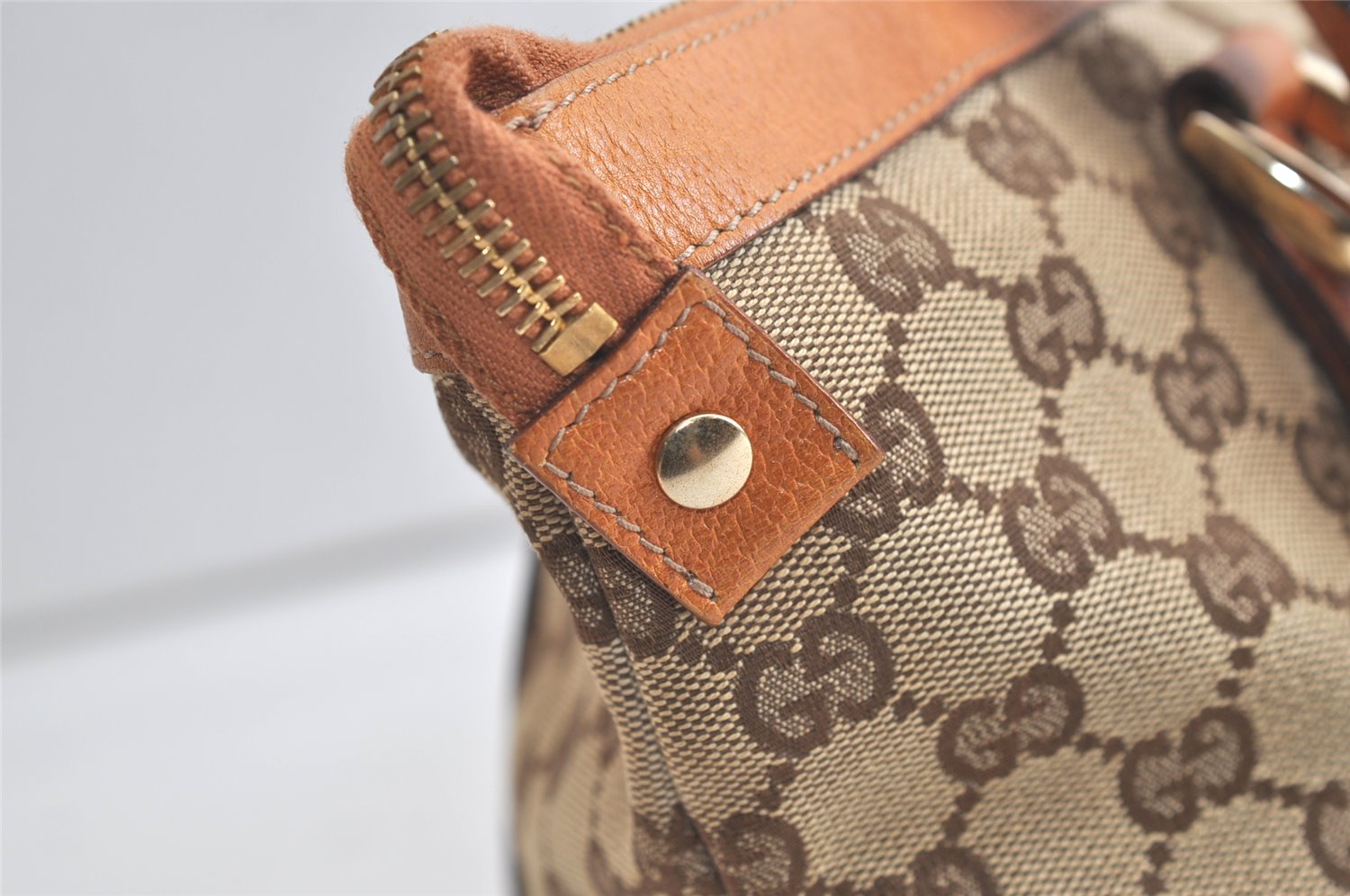 Authentic GUCCI Abbey Shoulder Tote Bag GG Canvas Leather 141470 Brown 3863K