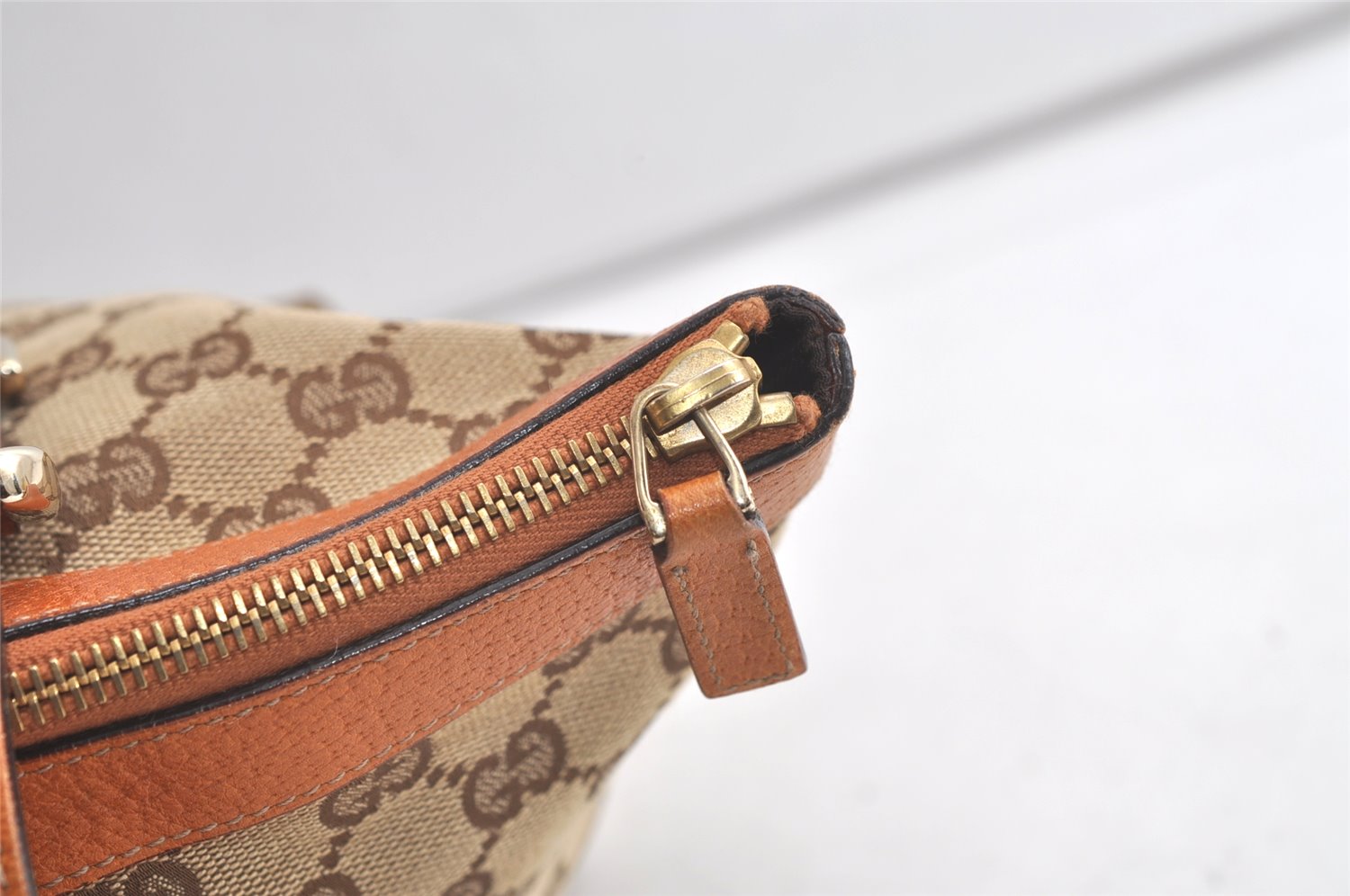 Authentic GUCCI Abbey Shoulder Tote Bag GG Canvas Leather 141470 Brown 3863K