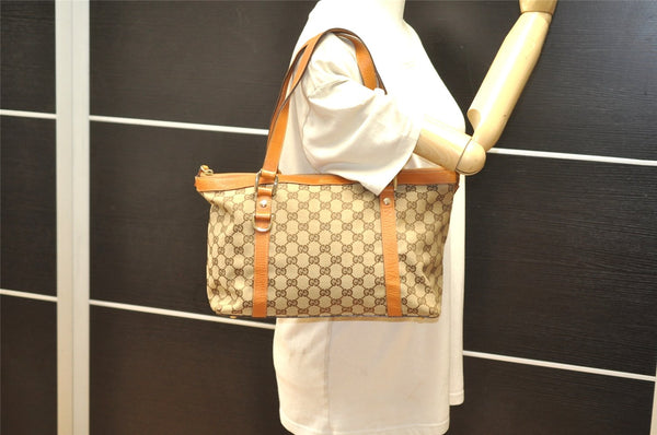 Authentic GUCCI Abbey Shoulder Tote Bag GG Canvas Leather 141470 Brown 3863K