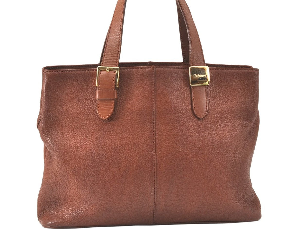 Authentic Burberrys Vintage Leather Hand Bag Brown 3864K