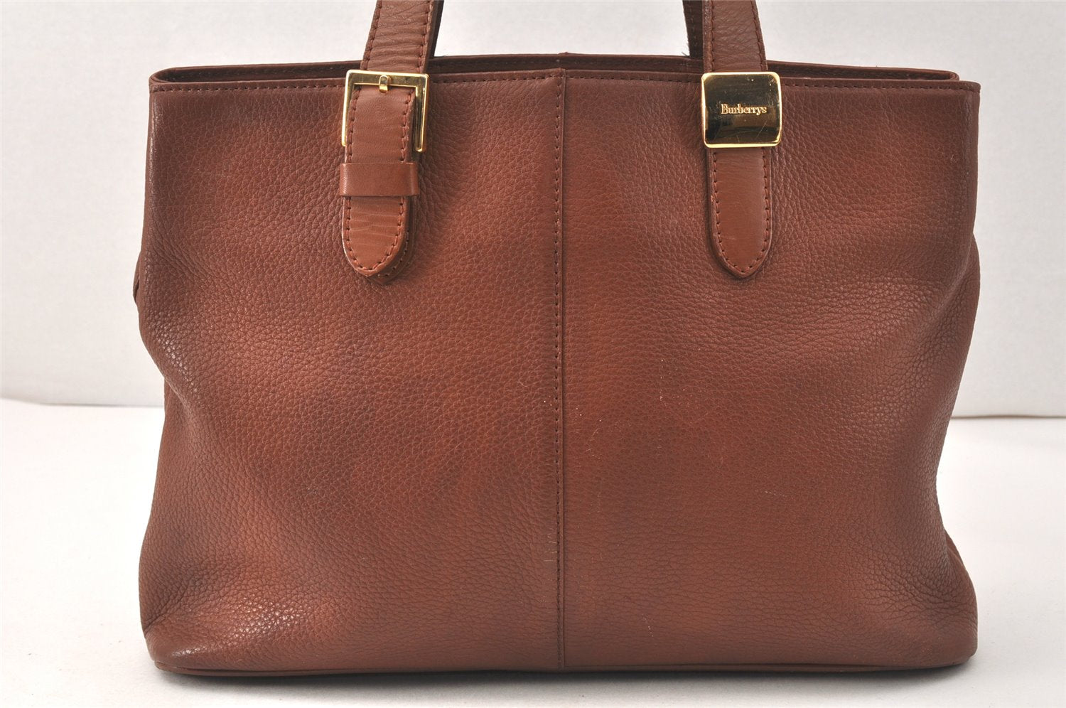 Authentic Burberrys Vintage Leather Hand Bag Brown 3864K