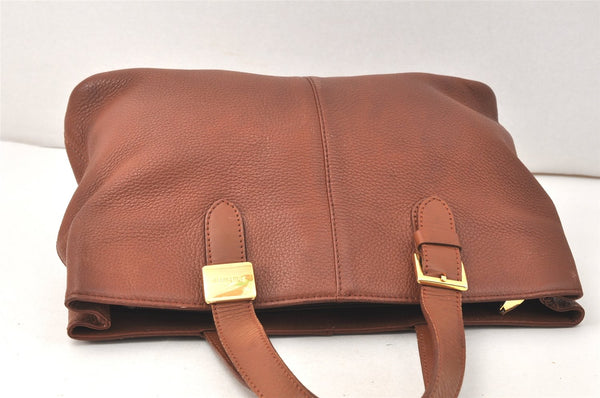 Authentic Burberrys Vintage Leather Hand Bag Brown 3864K