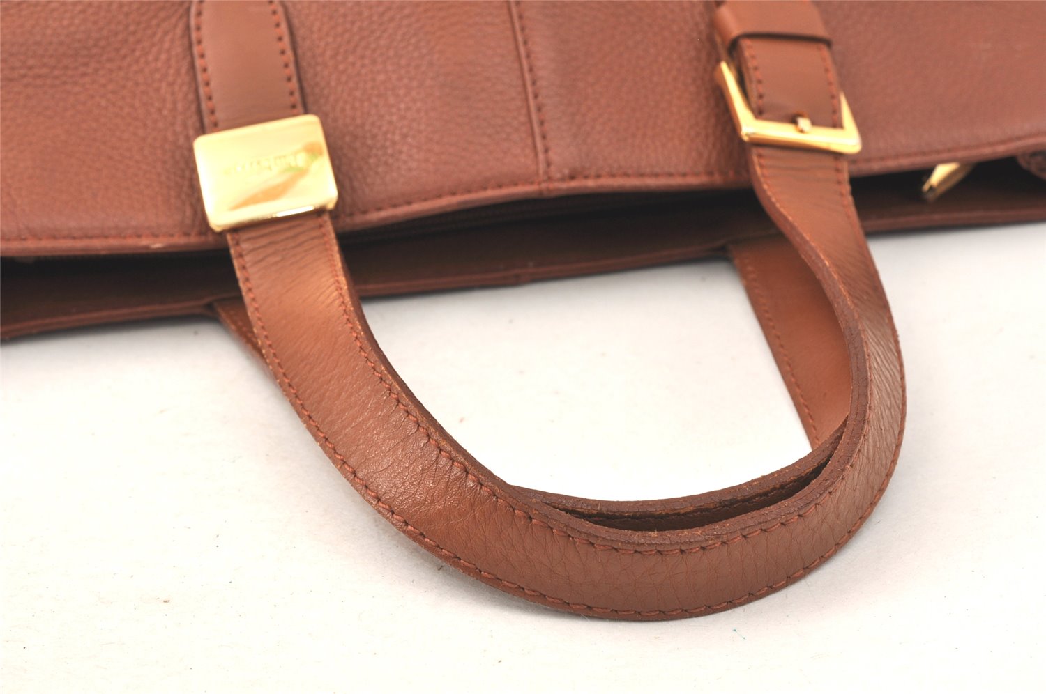 Authentic Burberrys Vintage Leather Hand Bag Brown 3864K