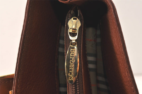 Authentic Burberrys Vintage Leather Hand Bag Brown 3864K