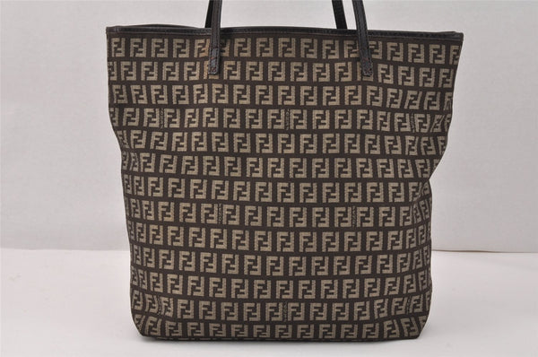 Authentic FENDI Zucchino Shoulder Tote Bag Purse Canvas Leather Brown Junk 3865K