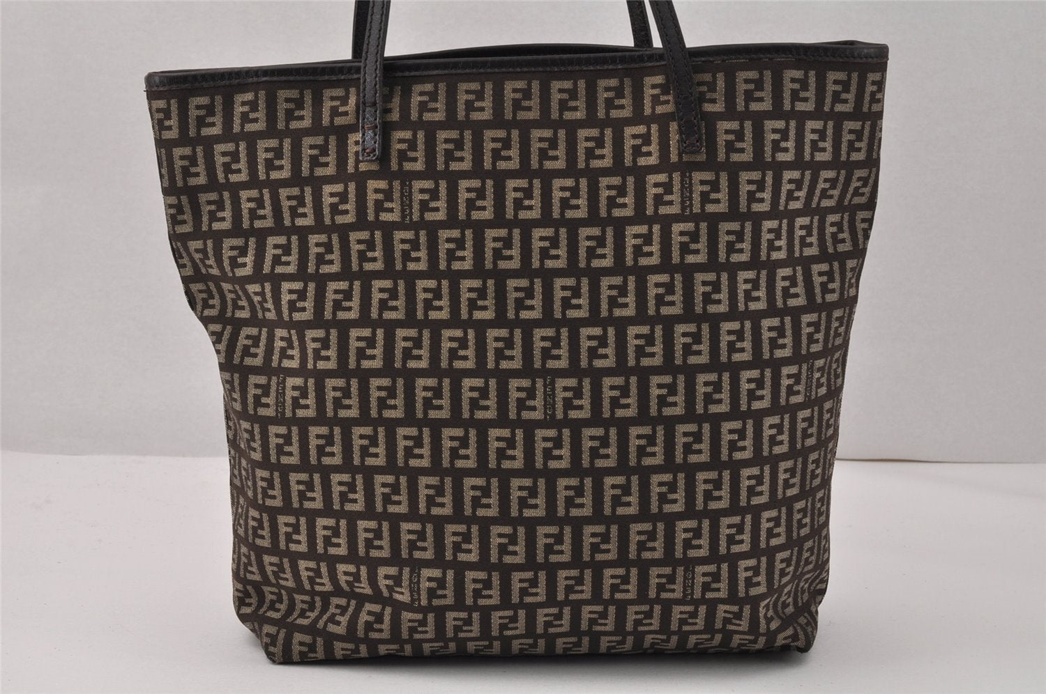 Authentic FENDI Zucchino Shoulder Tote Bag Purse Canvas Leather Brown Junk 3865K