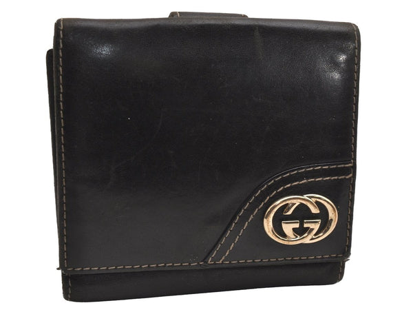 Authentic GUCCI New Britt Vintage Bifold Wallet Purse Leather 181594 Black 3867J