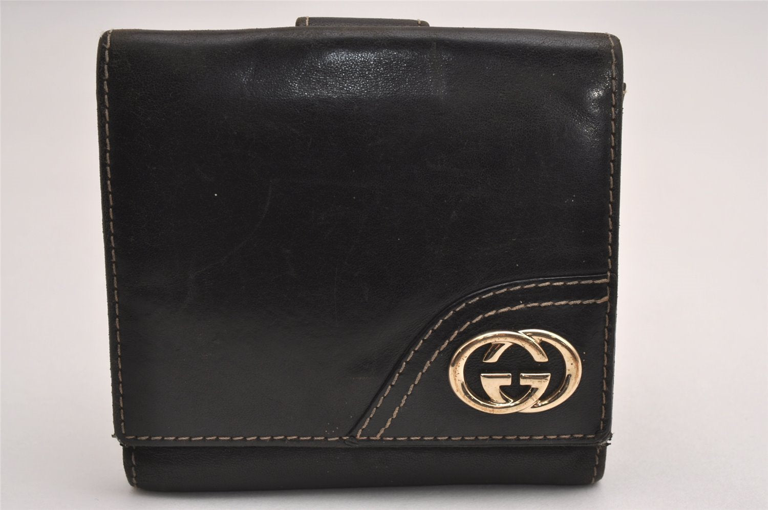 Authentic GUCCI New Britt Vintage Bifold Wallet Purse Leather 181594 Black 3867J