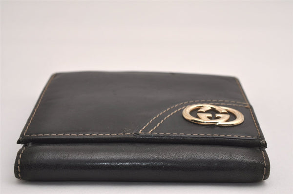 Authentic GUCCI New Britt Vintage Bifold Wallet Purse Leather 181594 Black 3867J