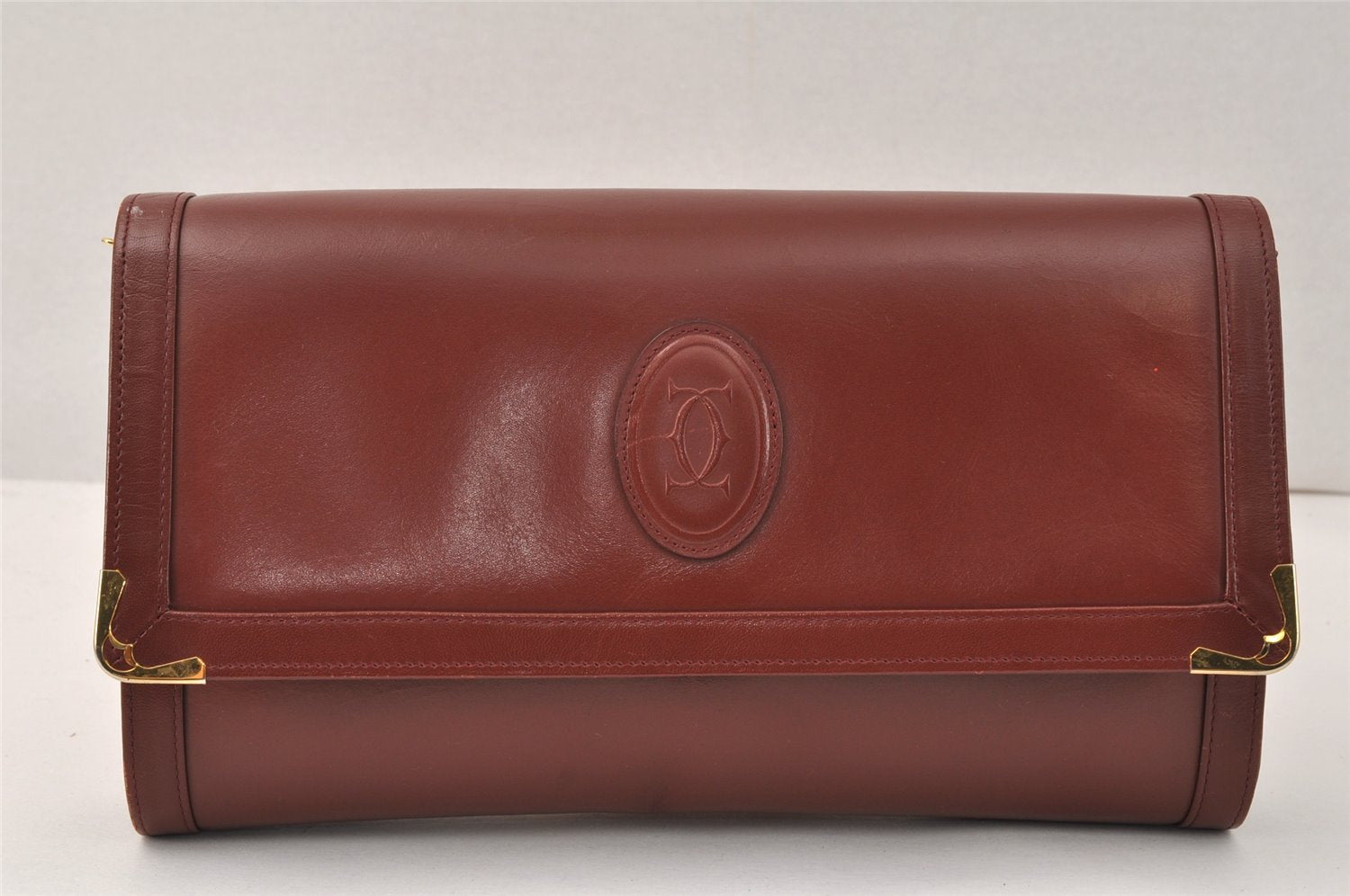 Auth Cartier Must de Cartier 2Way Shoulder Clutch Bag Leather Bordeaux 3867K