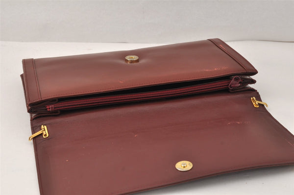 Auth Cartier Must de Cartier 2Way Shoulder Clutch Bag Leather Bordeaux 3867K