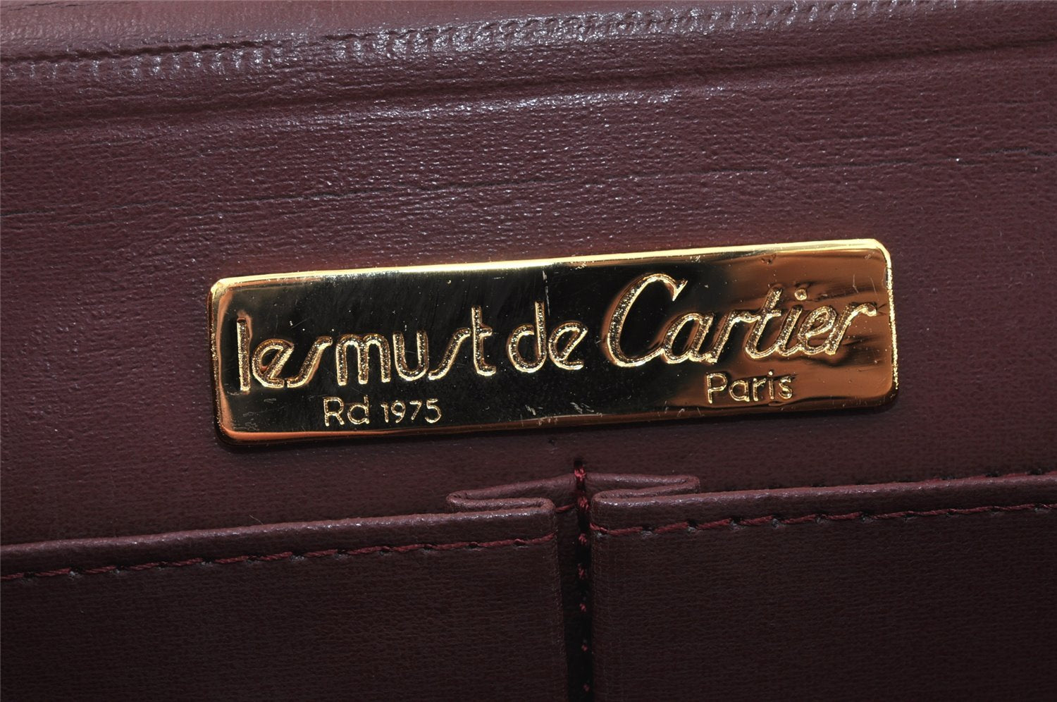 Auth Cartier Must de Cartier 2Way Shoulder Clutch Bag Leather Bordeaux 3867K