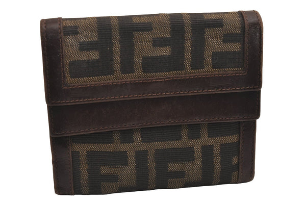 Authentic FENDI Vintage Zucca Bifold Wallet Purse Canvas Leather Brown 3868J