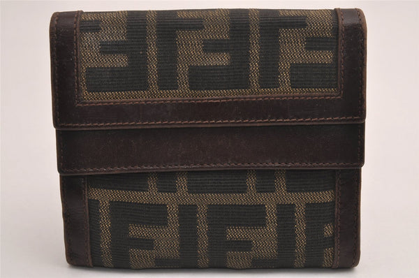 Authentic FENDI Vintage Zucca Bifold Wallet Purse Canvas Leather Brown 3868J