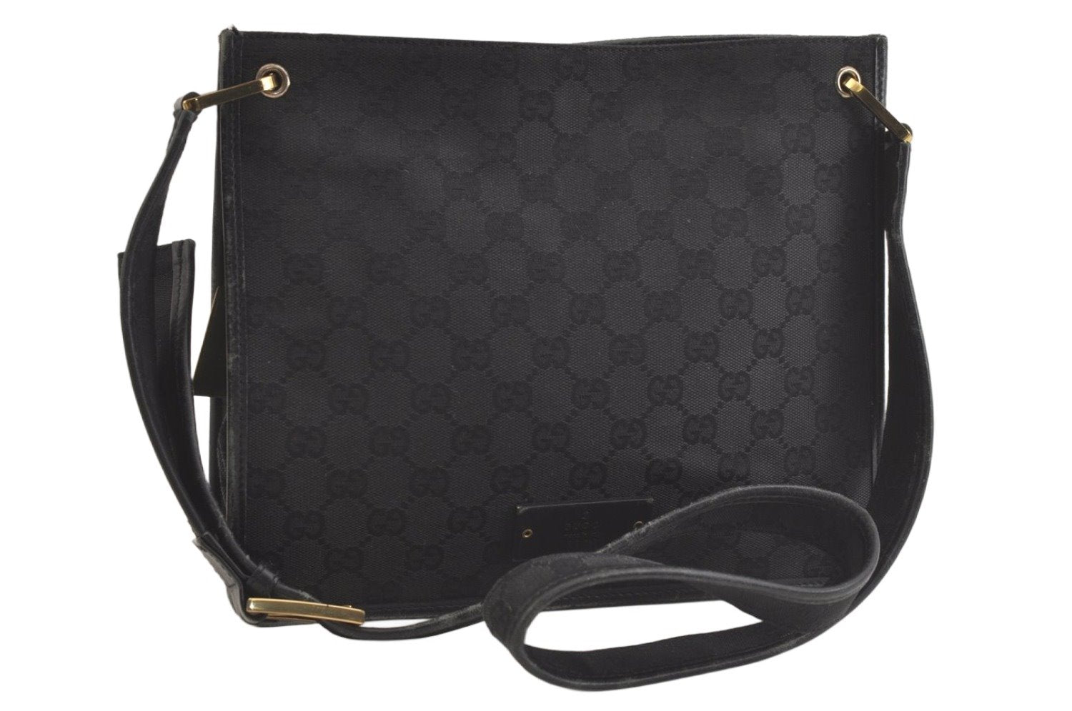 Authentic GUCCI Shoulder Cross Body Bag GG Canvas Leather 91762 Black 3868K