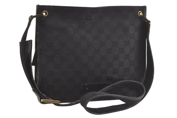 Authentic GUCCI Shoulder Cross Body Bag GG Canvas Leather 91762 Black 3868K