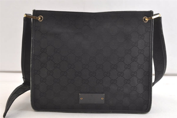Authentic GUCCI Shoulder Cross Body Bag GG Canvas Leather 91762 Black 3868K