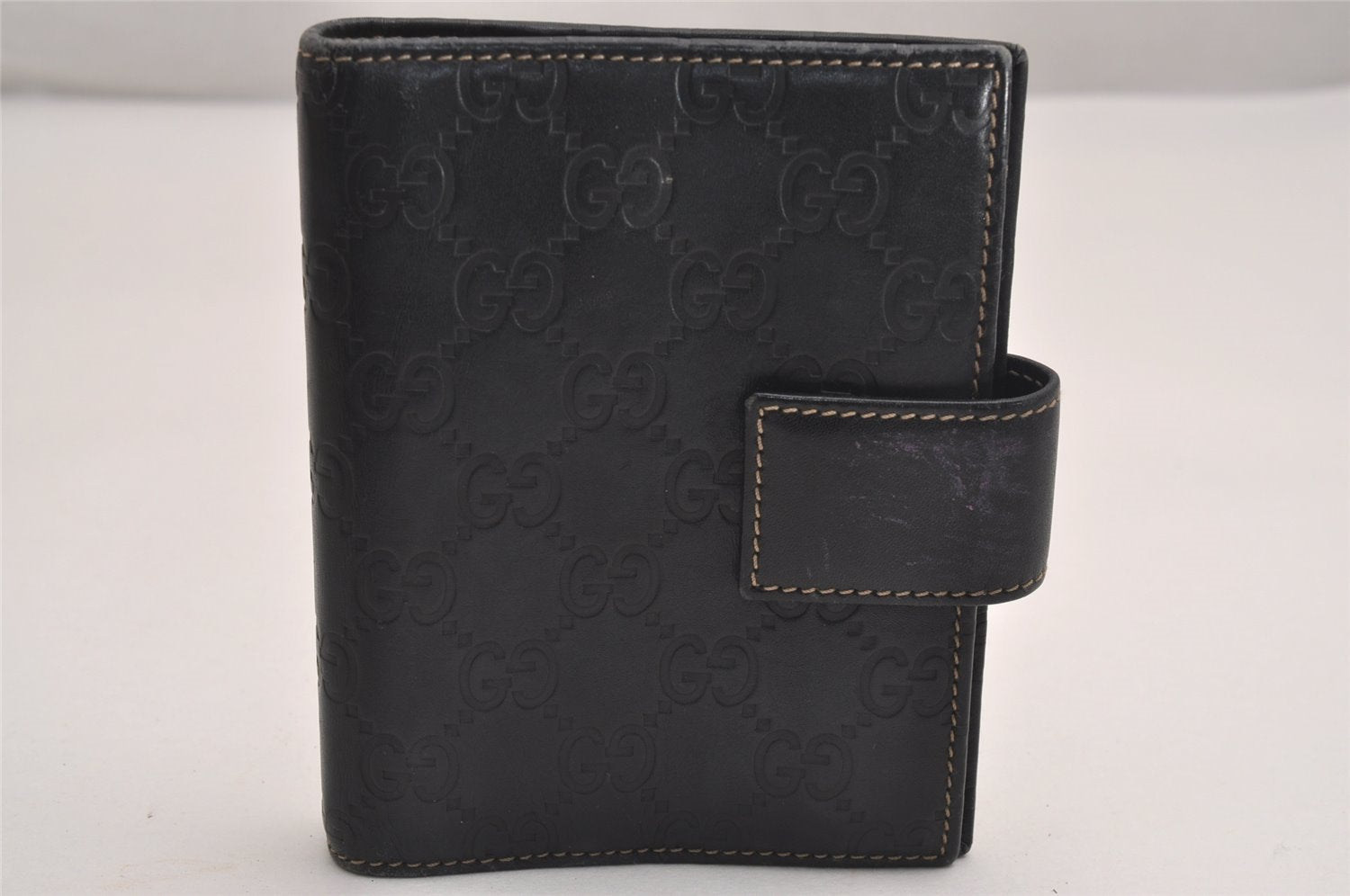 Authentic GUCCI Guccissima Agenda Notebook Cover GG Leather 115240 Black 3869J