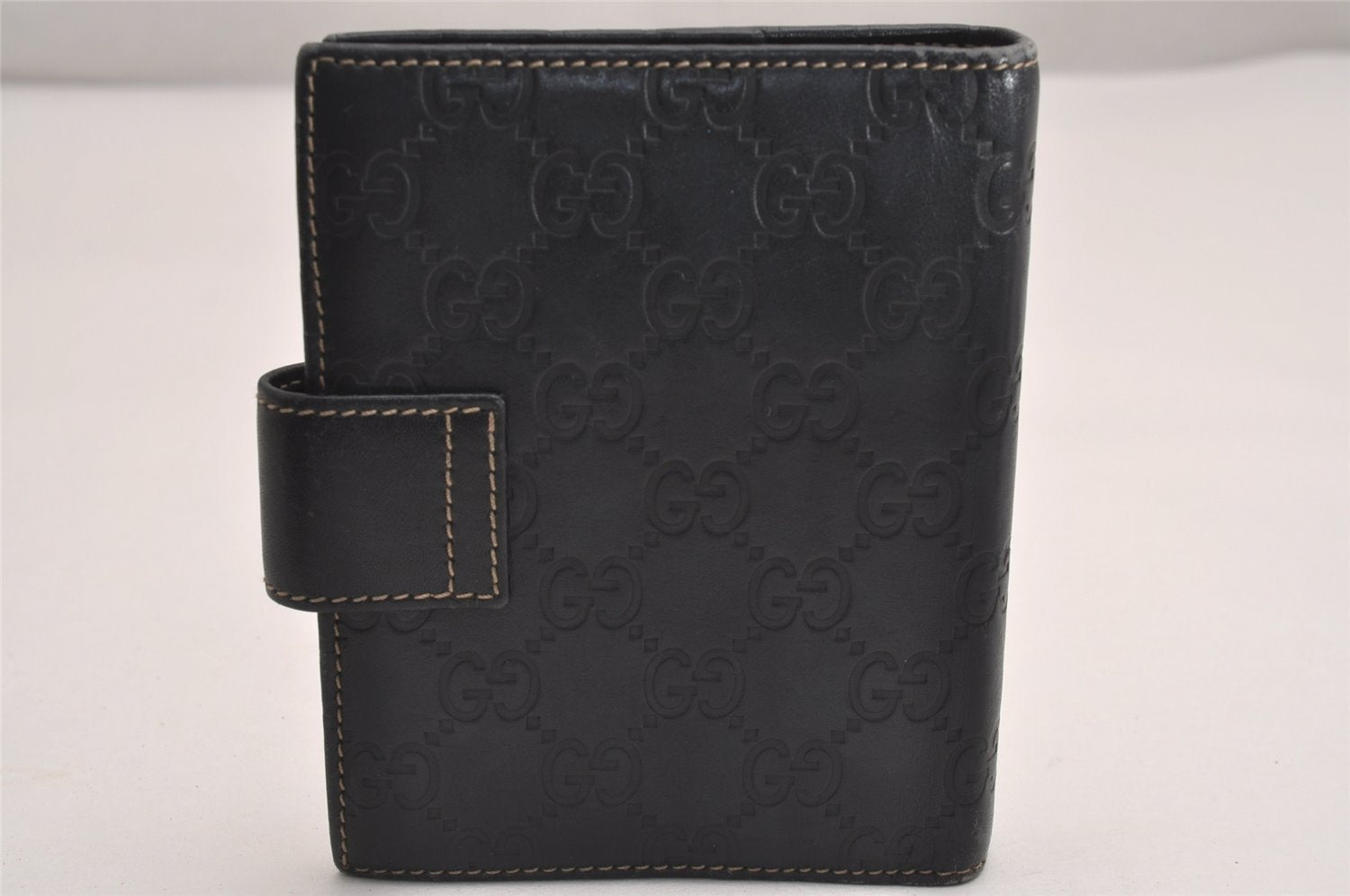 Authentic GUCCI Guccissima Agenda Notebook Cover GG Leather 115240 Black 3869J