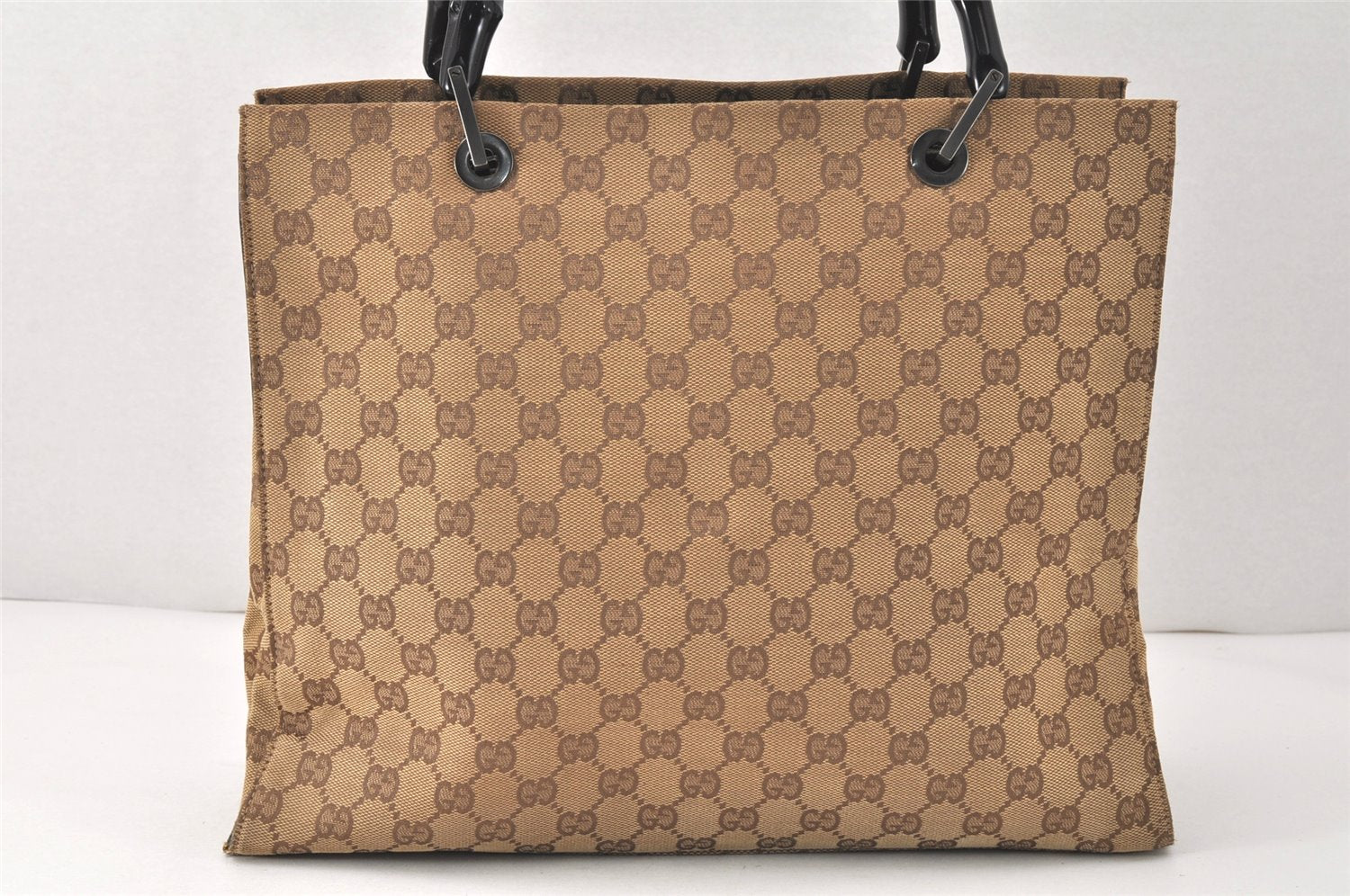 Authentic GUCCI Bamboo Vintage Hand Bag GG Canvas Leather 0021010 Brown 3869K
