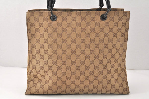 Authentic GUCCI Bamboo Vintage Hand Bag GG Canvas Leather 0021010 Brown 3869K