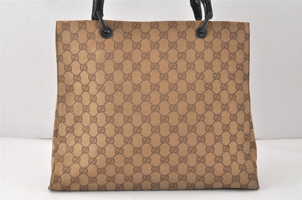 Authentic GUCCI Bamboo Vintage Hand Bag GG Canvas Leather 0021010 Brown 3869K