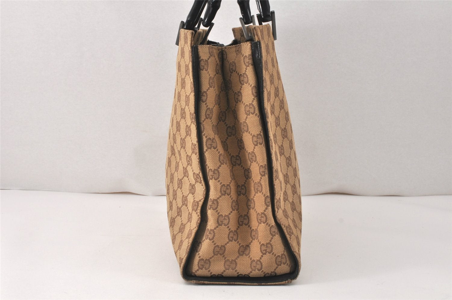 Authentic GUCCI Bamboo Vintage Hand Bag GG Canvas Leather 0021010 Brown 3869K
