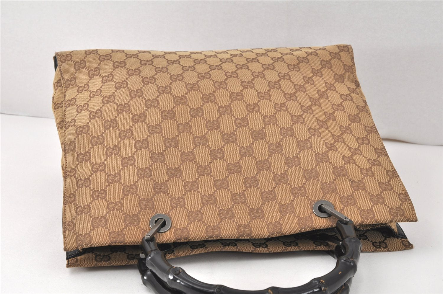 Authentic GUCCI Bamboo Vintage Hand Bag GG Canvas Leather 0021010 Brown 3869K